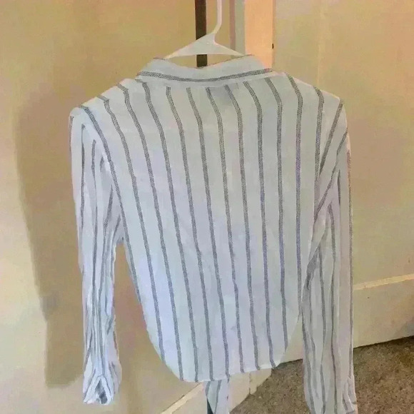 Ladies Office Tops Blouse Shirt For Woman Female Blue Striped - Picture 3 of 4